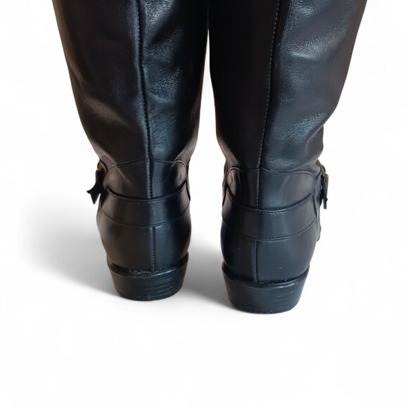 Jessica Black Leather Riding Boots Size 6B, Genuine Leather, Buckle Detail VTG - Picture 5 of 14